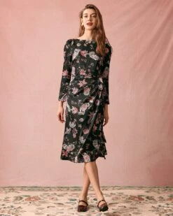 The Floral Ruched Long Sleeve Midi Dress -Outlet Dress Mix Up Store the floral ruched midi dress dresses z8soj5