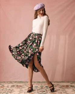 The High Waisted Slit Floral Satin Midi Skirt -Outlet Dress Mix Up Store the floral satin midi skirt bottoms hvet7s