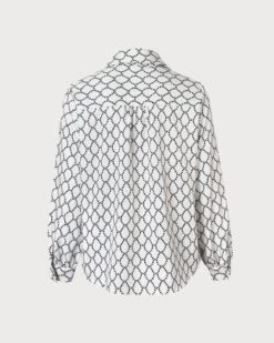 The White Collared Geometric Polka Dot Shirt -Outlet Dress Mix Up Store the geometric print shirt tops myt09g