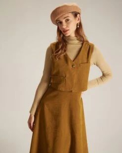 The Ginger V Neck Button Up Vest Midi Dress -Outlet Dress Mix Up Store the ginger v neck vest dress dresses lkq4bo