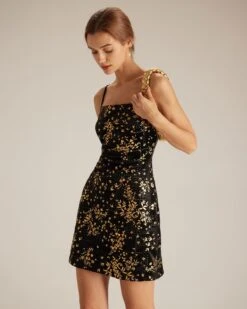 The Black Floral Sheath Slip Mini Dress -Outlet Dress Mix Up Store the gold floral velvet dress dresses j9efil