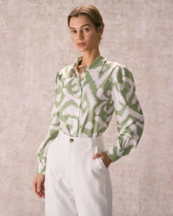 The Green Abstract Print Button Up Shirt 9 The Green Abstract Print Button Up Shirt -Outlet Dress Mix Up Store the green abstract print shirt tops f97k6u