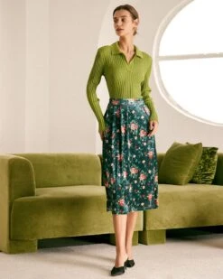 The Green Lapel Ribbed Long Sleeve Knit Top -Outlet Dress Mix Up Store the green collared solid knit top tops 6mrngc