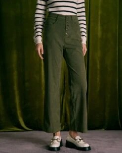 The Green Button Corduroy Wide Leg Pants