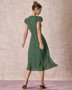 The Green Crew Neck Button-up Floral Midi Dress -Outlet Dress Mix Up Store the green crew neck floral midi dress dresses cuqfpc