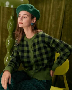 The Green Crew Neck Plaid Button Cardigan -Outlet Dress Mix Up Store the green crew neck plaid button cardigan tops jjrr4g