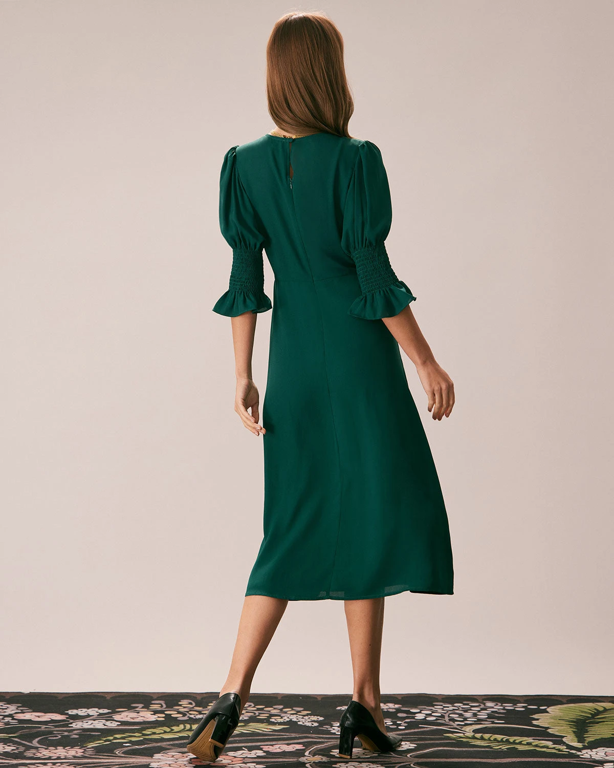 The Green Crew Neck Ruffle Slit Midi Dress 6 The Green Crew Neck Ruffle Slit Midi Dress - Image 6