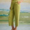 The Green Elastic Waist Straight Ninth Pants