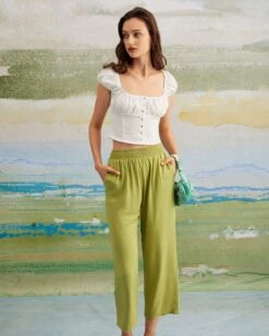 The Green Elastic Waist Straight Ninth Pants -Outlet Dress Mix Up Store the green elastic waist straight ninth pants bottoms noc6wv