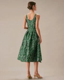 The Green V Neck Floral Pleated Midi Dress -Outlet Dress Mix Up Store the green floral a line midi dress dresses p13utj