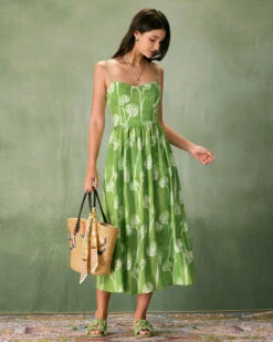The Green Floral Ruched Slip Midi Dress -Outlet Dress Mix Up Store the green floral ruched midi dress dresses umme9k