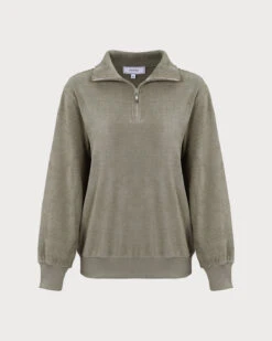 The Green Half Zip Drop Shoulder Sweatshirt -Outlet Dress Mix Up Store the green half zip drop shoulder sweatshirt green tops oukrm2