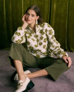 The Green Floral Half Zip Fleece Sweatshirt -Outlet Dress Mix Up Store the green half zip fleece sweatshirt tops wiqkpu