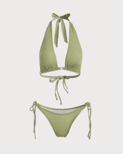 The Green Halter Tie Back Bikini Set -Outlet Dress Mix Up Store the green halter tie back bikini set bikinis pc06re 215027