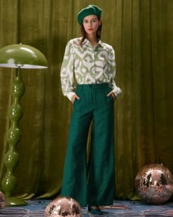 The Green Houndstooth Wide Leg Pants -Outlet Dress Mix Up Store the green houndstooth wide leg pants bottoms r0qpba