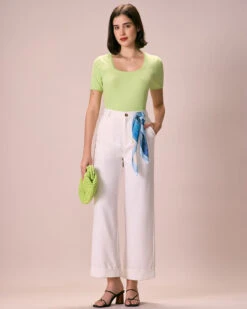 The Green Square Neck Lace Trim Knit Tee -Outlet Dress Mix Up Store the green lace trim knit tee tops bw1ryf