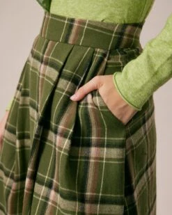 The Green Natural Waisted Plaid Midi Skirt -Outlet Dress Mix Up Store the green plaid pleated midi skirt bottoms rkpe4n 136097