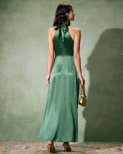 The Green Ruched Satin Maxi Dress 9 The Green Ruched Satin Maxi Dress -Outlet Dress Mix Up Store the green ruched satin maxi dress dresses e76fww
