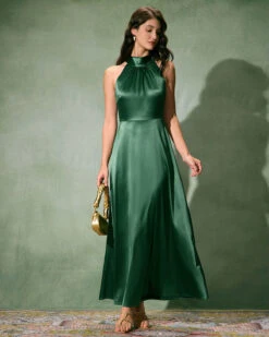 The Green Ruched Satin Maxi Dress 8 The Green Ruched Satin Maxi Dress -Outlet Dress Mix Up Store the green ruched satin maxi dress dresses popvzl