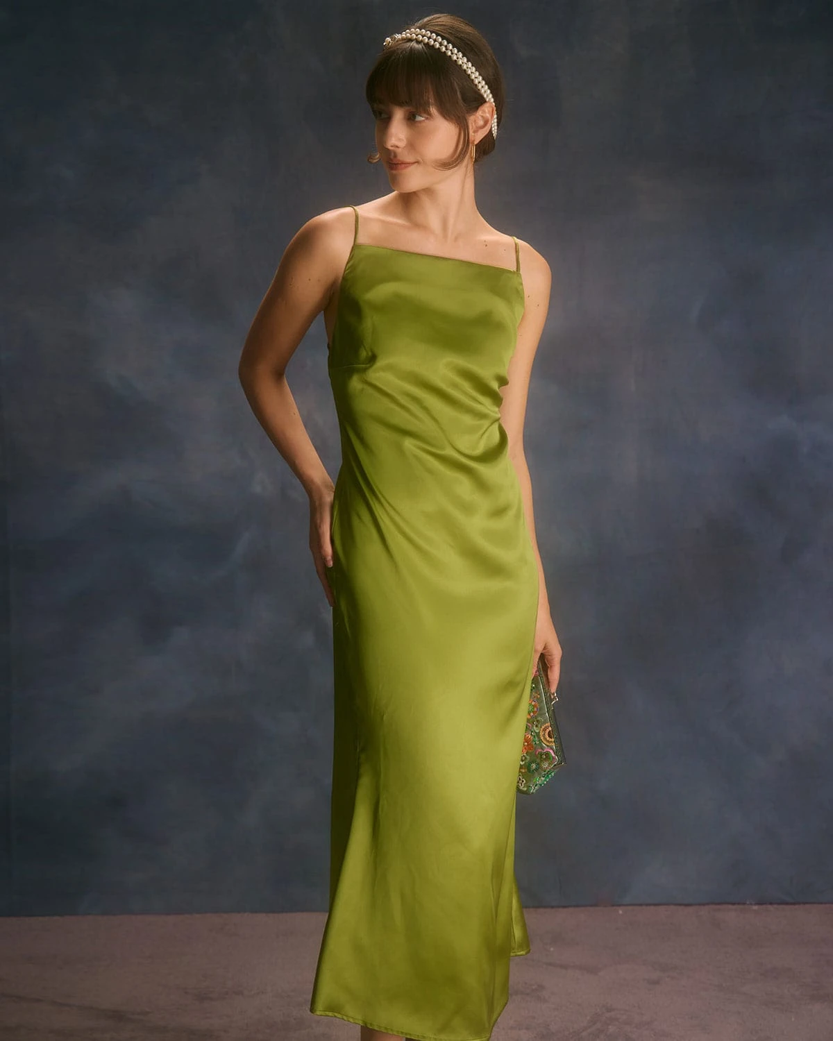 The Green Backless Satin Mermaid Midi Dress 1 The Green Backless Satin Mermaid Midi Dress