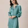 The Green Lapel Button Satin Shirt Mini Dress