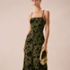 The Green Floral Burnout A-Line Slip Midi Dress