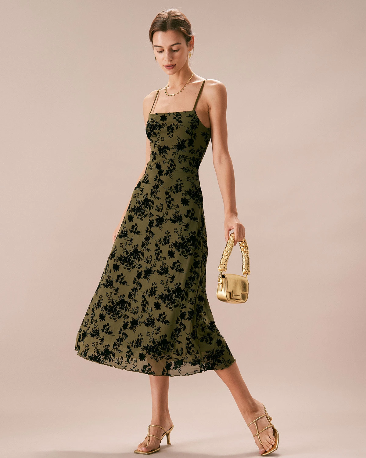 The Green Floral Burnout A-Line Slip Midi Dress 4 The Green Floral Burnout A-Line Slip Midi Dress - Image 4