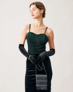 The Green Sweetheart Neck Velvet Crop Cami Top -Outlet Dress Mix Up Store the green sparkly cami top green tops faprjz 696332