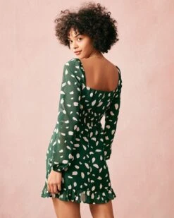 The Green Square Neck Long Sleeve Mini Dress -Outlet Dress Mix Up Store the green square neck dress dresses tsv0bi 172380