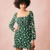 The Green Square Neck Long Sleeve Mini Dress