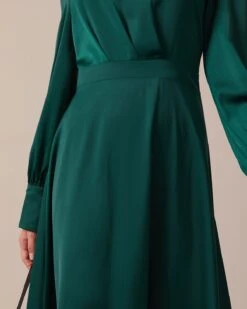 The Green Stand Collar Pleated Satin Midi Dress 10 The Green Stand Collar Pleated Satin Midi Dress -Outlet Dress Mix Up Store the green stand pleated satin dress dresses id2bcu 525027