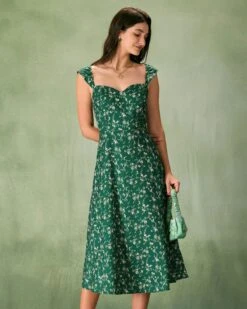 The Green Sweetheart Neck Floral Midi Dress -Outlet Dress Mix Up Store the green sweetheart neck floral midi dress dresses 7irqcg