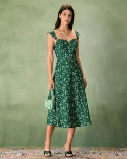 The Green Sweetheart Neck Floral Midi Dress -Outlet Dress Mix Up Store the green sweetheart neck floral midi dress dresses aww7ds