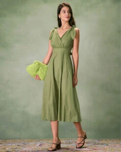 The Green Tie Strap Backless Midi Dress -Outlet Dress Mix Up Store the green tie strap backless midi dress dresses wsqqv2