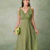 The Green Tie Strap Backless Midi Dress