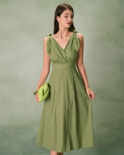 The Green Tie Strap Backless Midi Dress