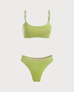 The Green U Neck Lurex Backless Bikini Set