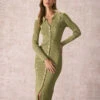 The Green V Neck Bodycon Knit Midi Dress