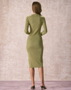 The Green V Neck Bodycon Knit Midi Dress -Outlet Dress Mix Up Store the green v neck knit maxi dress dresses zvee6x
