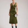 The Green V Neck Cutout Velvet Midi Dress