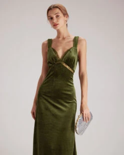 The Green V Neck Cutout Velvet Midi Dress -Outlet Dress Mix Up Store the green v neck lace velvet midi dress dresses 7nqxax