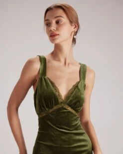 The Green V Neck Cutout Velvet Midi Dress -Outlet Dress Mix Up Store the green v neck lace velvet midi dress dresses nbxqzi