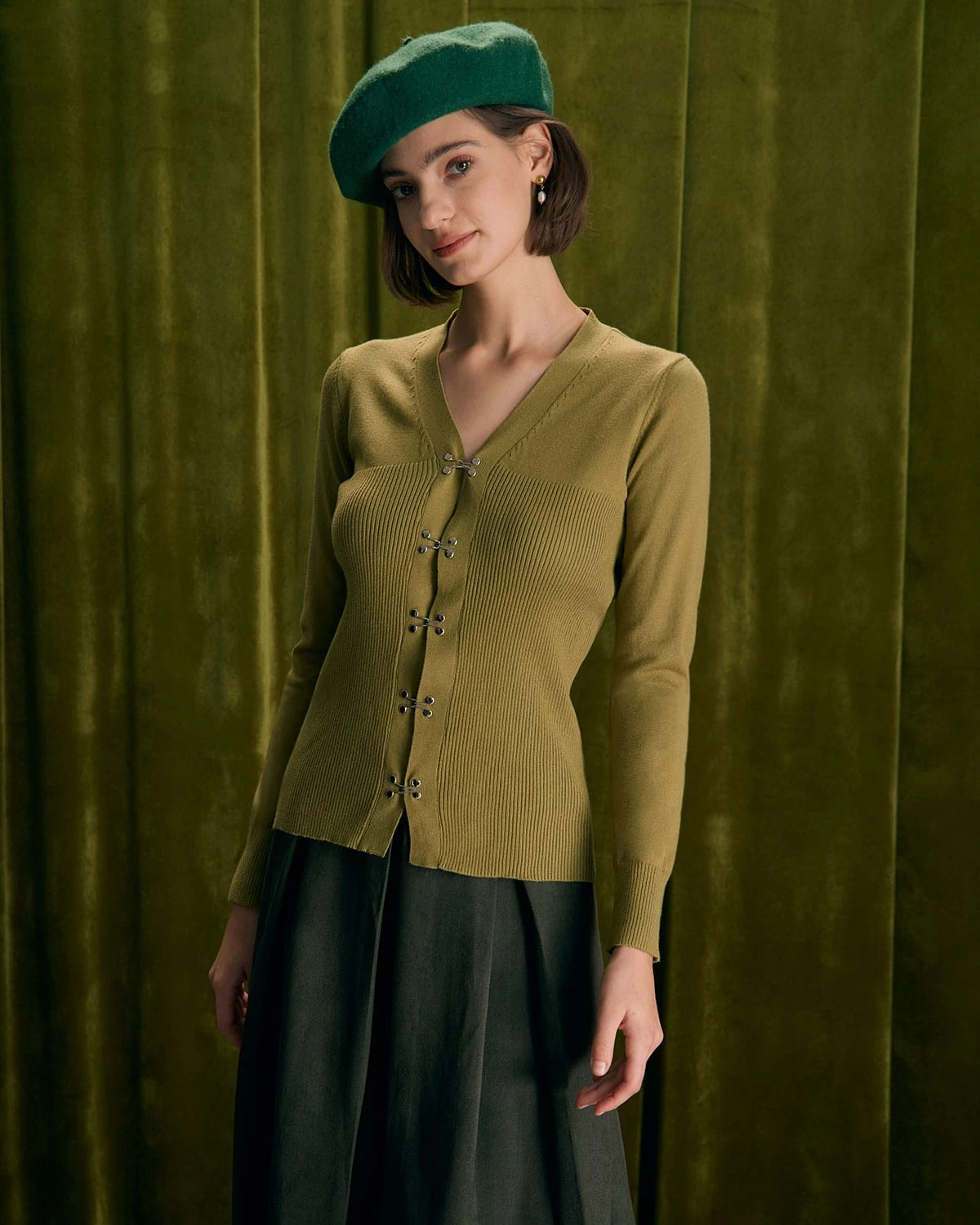 The Green V Neck Long Sleeve Knit Cardigan 2 The Green V Neck Long Sleeve Knit Cardigan - Image 2