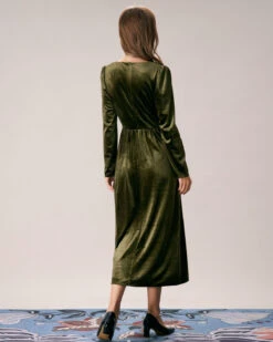 The Green V Neck Velvet Ruched Midi Dress -Outlet Dress Mix Up Store the green v neck velvet ruched midi dress dresses quqcl2