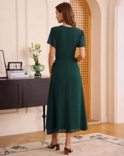 The Green V Neck Button Wrap Maxi Dress -Outlet Dress Mix Up Store the green v neck wrap button maxi dress dresses hw9rua