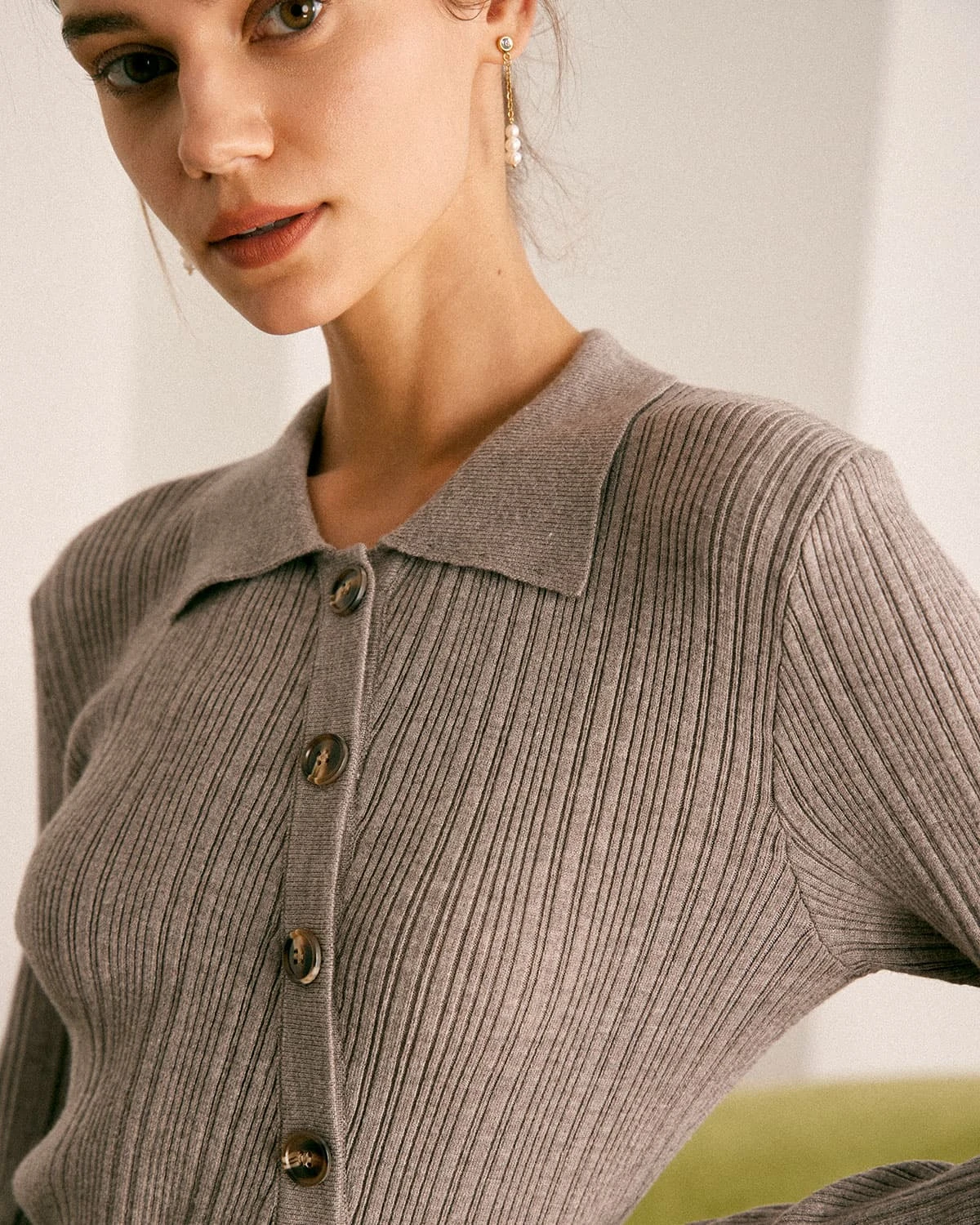 The Grey Shirt Collar Button Ribbed Knit Top 2 The Grey Shirt Collar Button Ribbed Knit Top - Image 2