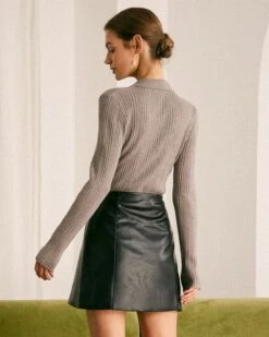 The Grey Shirt Collar Button Ribbed Knit Top 9 The Grey Shirt Collar Button Ribbed Knit Top -Outlet Dress Mix Up Store the grey collared solid knit top tops w2ufzu