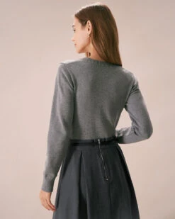 The Grey Crew Neck Cutout Ribbed Sweater -Outlet Dress Mix Up Store the grey crew neck cut out sweater tops uajmwm