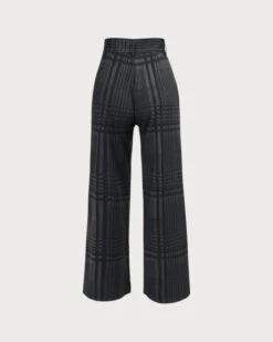 The Grey High Waisted Plaid Wide Leg Pants -Outlet Dress Mix Up Store the grey high waisted plaid wide leg pants bottoms hbtczs