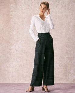 The Grey High Waisted Plaid Wide Leg Pants -Outlet Dress Mix Up Store the grey high waisted plaid wide leg pants bottoms yfhldj